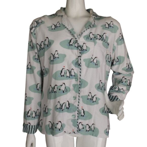 MUNKI MUNKI Pajama Set, S, Penguins, 2pc Top/Pants, Flannel, Matching, White - Picture 4 of 11